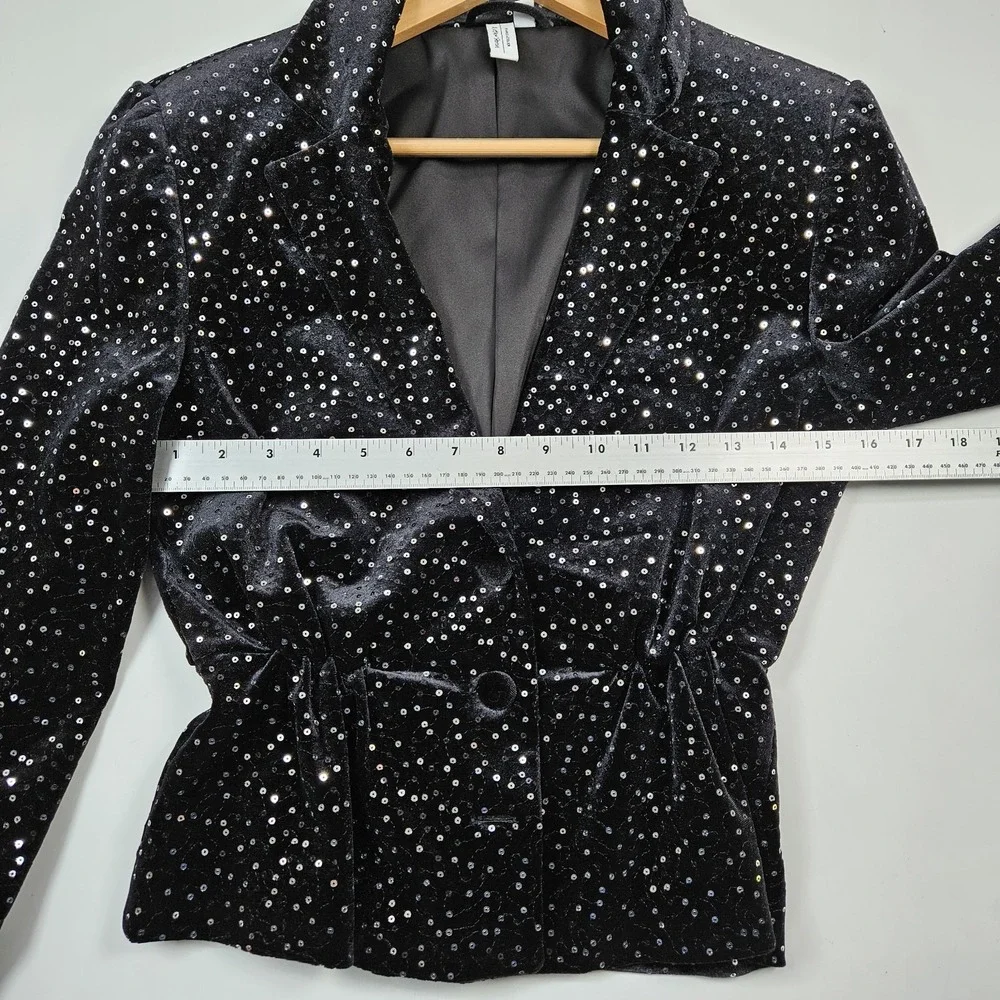 & Other Stories Paris Atelier Black Sequined Blazer Jacket Size 2 Padded Shoulde